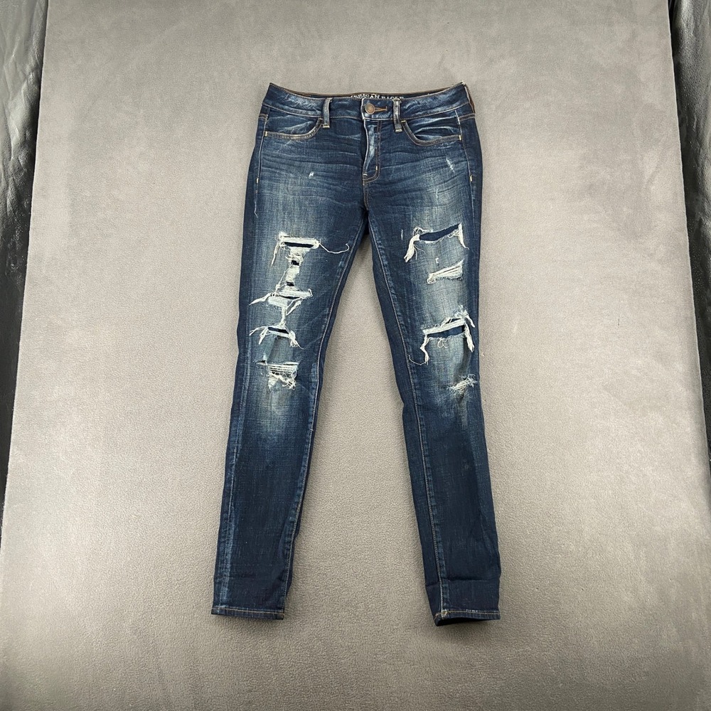 American Eagle Outfitters Jegging Dark Wash Distressed Ripped Jeans Size 4